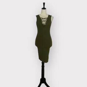 Vintage Dressing Deep V-Neck Knit Dress Green Size XS